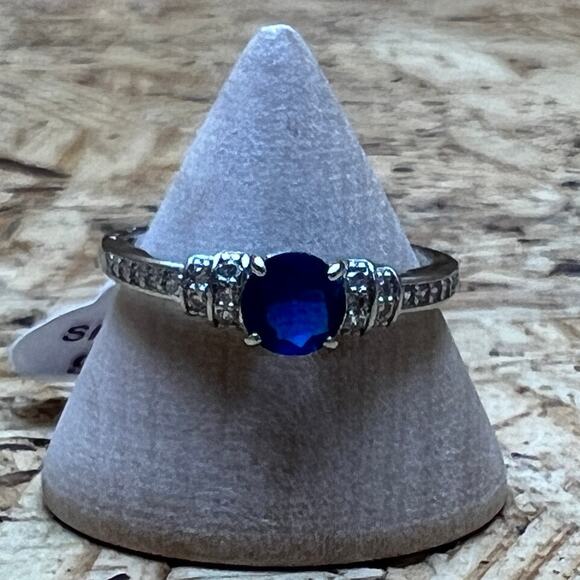 Bomb Party It's A Date Lab Created Sapphire Stone Rhodium Plating Band Sz 9 Ring - Picture 1 of 8